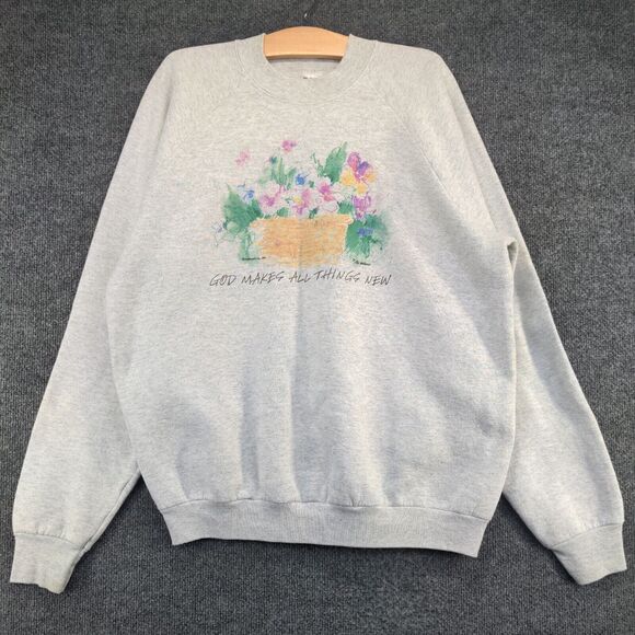 Fruit of The Loom Women's God Makes All Things New Sweatshirt XL Gray Vintage US - Picture 2 of 15
